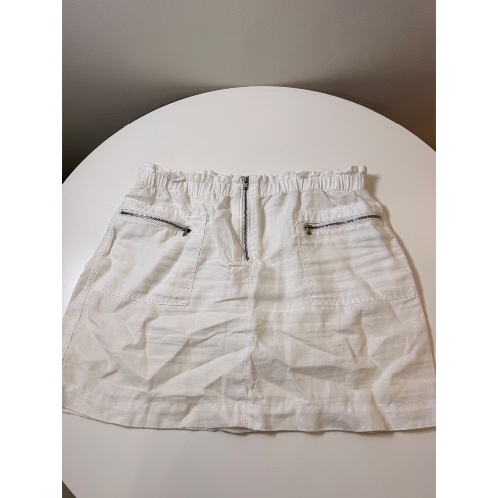 Lou & Grey Mini‎ Skirt Womens Small White Excellent Linen Blend Paperbag Waist